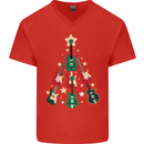 Funny Christmas Guitar Tree Rock Music Mens V-Neck Cotton T-Shirt Red