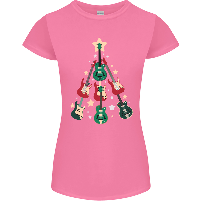Funny Christmas Guitar Tree Rock Music Womens Petite Cut T-Shirt Azalea