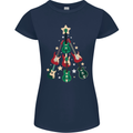 Funny Christmas Guitar Tree Rock Music Womens Petite Cut T-Shirt Navy Blue