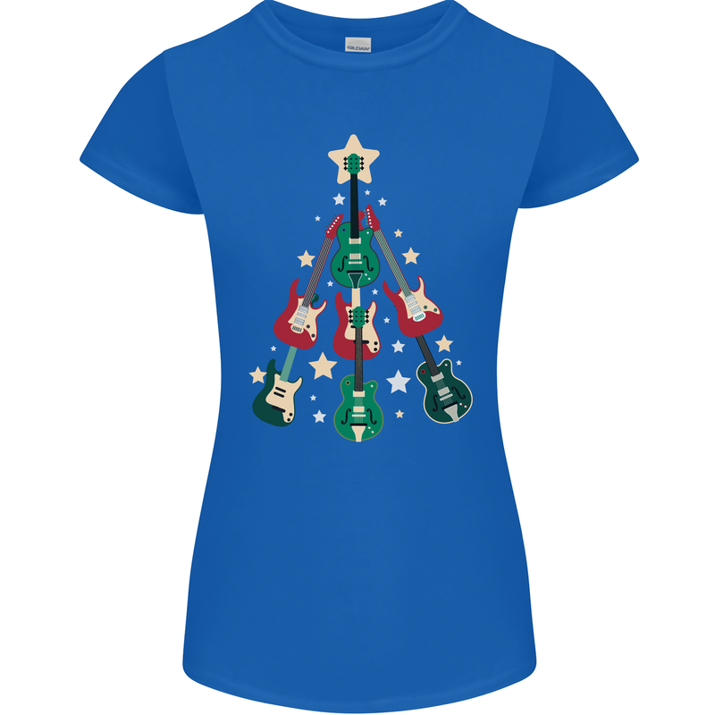 Funny Christmas Guitar Tree Rock Music Womens Petite Cut T-Shirt Royal Blue