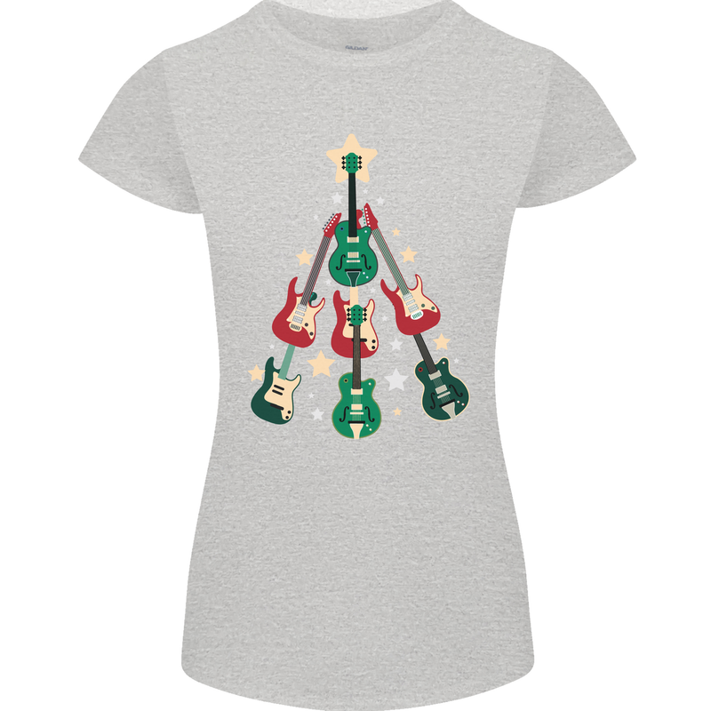 Funny Christmas Guitar Tree Rock Music Womens Petite Cut T-Shirt Sports Grey
