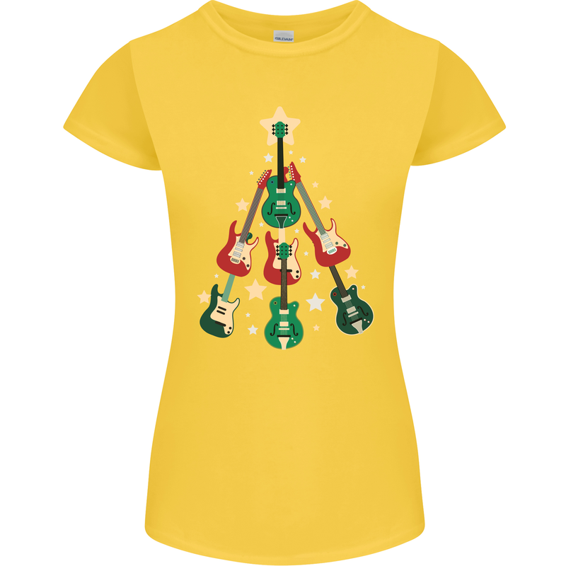 Funny Christmas Guitar Tree Rock Music Womens Petite Cut T-Shirt Yellow