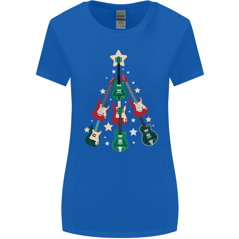 Funny Christmas Guitar Tree Rock Music Womens Wider Cut T-Shirt Royal Blue