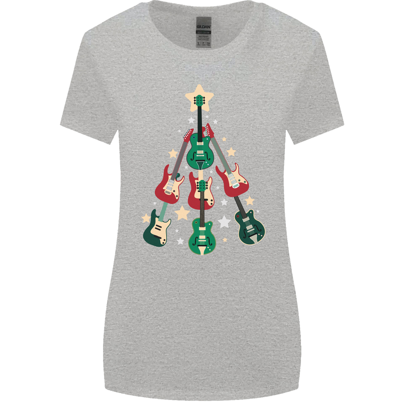 Funny Christmas Guitar Tree Rock Music Womens Wider Cut T-Shirt Sports Grey