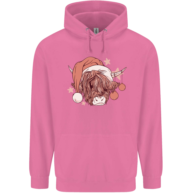 Funny Christmas Highland Cow Santa Hat Childrens Kids Hoodie Azalea