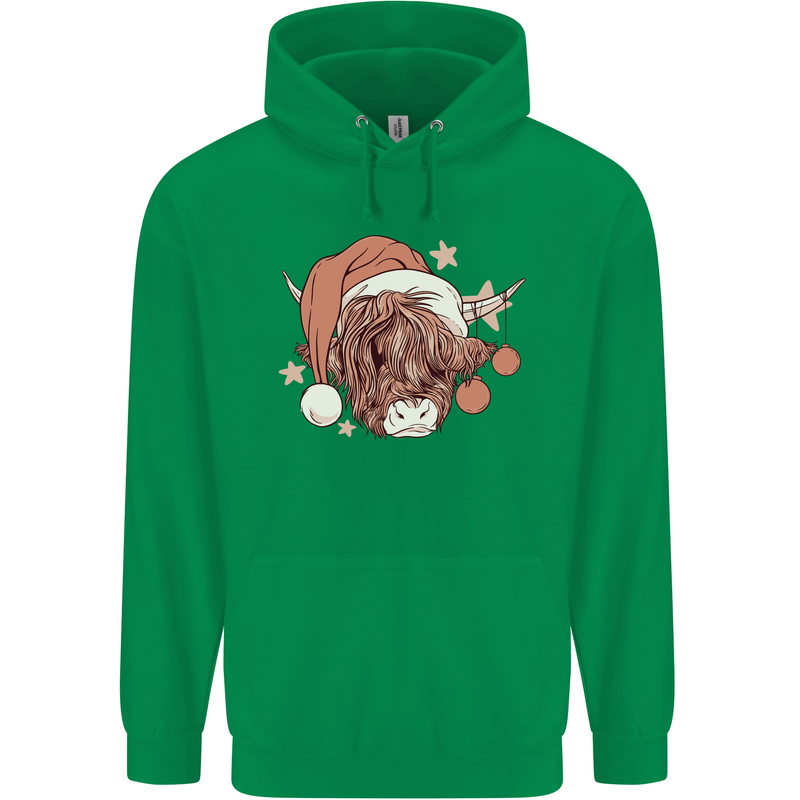 Funny Christmas Highland Cow Santa Hat Childrens Kids Hoodie Irish Green