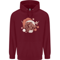 Funny Christmas Highland Cow Santa Hat Childrens Kids Hoodie Maroon