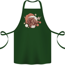 Funny Christmas Highland Cow Santa Hat Cotton Apron 100% Organic Forest Green