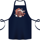 Funny Christmas Highland Cow Santa Hat Cotton Apron 100% Organic Navy Blue