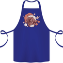 Funny Christmas Highland Cow Santa Hat Cotton Apron 100% Organic Royal Blue