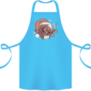 Funny Christmas Highland Cow Santa Hat Cotton Apron 100% Organic Turquoise