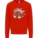 Funny Christmas Highland Cow Santa Hat Kids Sweatshirt Jumper Bright Red