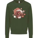 Funny Christmas Highland Cow Santa Hat Kids Sweatshirt Jumper Forest Green