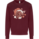 Funny Christmas Highland Cow Santa Hat Kids Sweatshirt Jumper Maroon