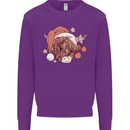 Funny Christmas Highland Cow Santa Hat Kids Sweatshirt Jumper Purple