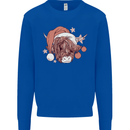 Funny Christmas Highland Cow Santa Hat Kids Sweatshirt Jumper Royal Blue