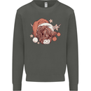Funny Christmas Highland Cow Santa Hat Kids Sweatshirt Jumper Storm Grey