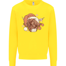 Funny Christmas Highland Cow Santa Hat Kids Sweatshirt Jumper Yellow