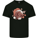 Funny Christmas Highland Cow Santa Hat Kids T-Shirt Childrens Black