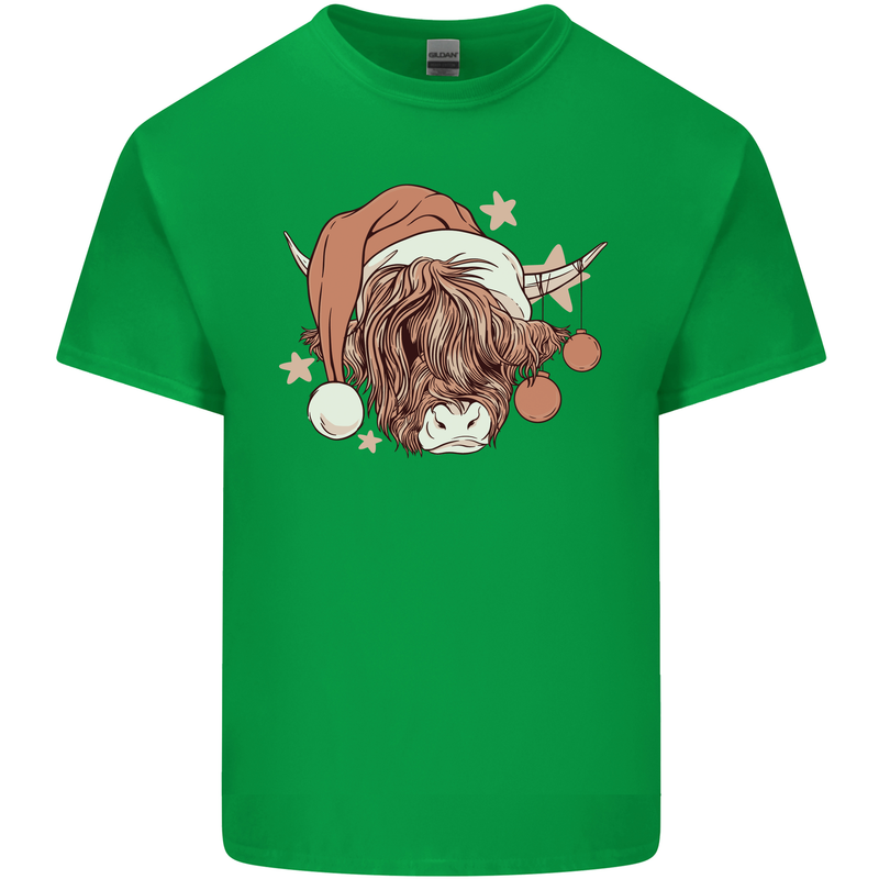 Funny Christmas Highland Cow Santa Hat Kids T-Shirt Childrens Irish Green