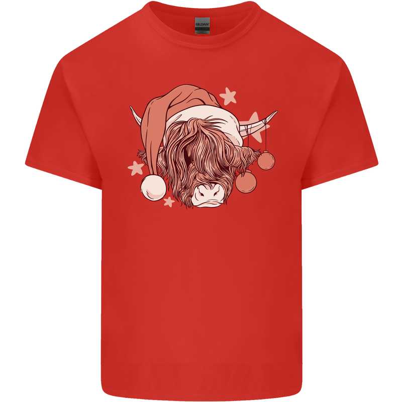 Funny Christmas Highland Cow Santa Hat Kids T-Shirt Childrens Red