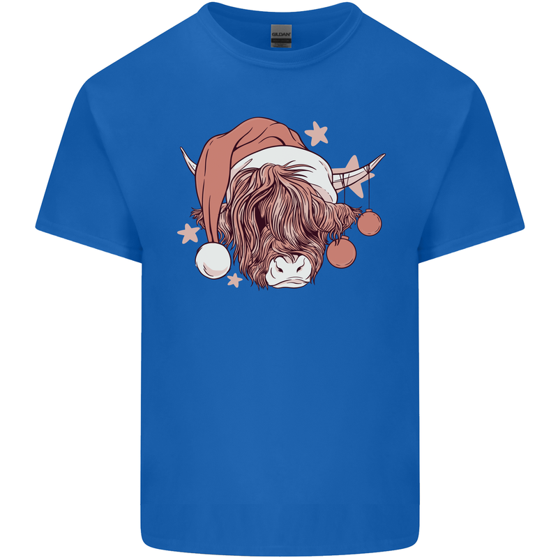 Funny Christmas Highland Cow Santa Hat Kids T-Shirt Childrens Royal Blue