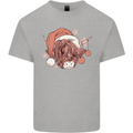 Funny Christmas Highland Cow Santa Hat Kids T-Shirt Childrens Sports Grey