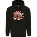 Funny Christmas Highland Cow Santa Hat Mens 80% Cotton Hoodie Black