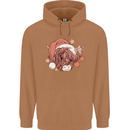 Funny Christmas Highland Cow Santa Hat Mens 80% Cotton Hoodie Caramel Latte