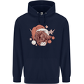 Funny Christmas Highland Cow Santa Hat Mens 80% Cotton Hoodie Navy Blue