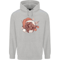 Funny Christmas Highland Cow Santa Hat Mens 80% Cotton Hoodie Sports Grey