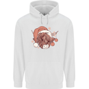 Funny Christmas Highland Cow Santa Hat Mens 80% Cotton Hoodie White