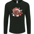 Funny Christmas Highland Cow Santa Hat Mens Long Sleeve T-Shirt Black