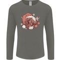 Funny Christmas Highland Cow Santa Hat Mens Long Sleeve T-Shirt Charcoal