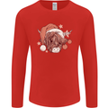 Funny Christmas Highland Cow Santa Hat Mens Long Sleeve T-Shirt Red