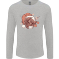 Funny Christmas Highland Cow Santa Hat Mens Long Sleeve T-Shirt Sports Grey