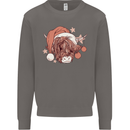 Funny Christmas Highland Cow Santa Hat Mens Sweatshirt Jumper Charcoal