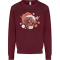 Funny Christmas Highland Cow Santa Hat Mens Sweatshirt Jumper Maroon