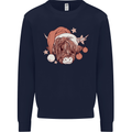 Funny Christmas Highland Cow Santa Hat Mens Sweatshirt Jumper Navy Blue