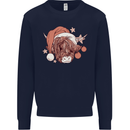 Funny Christmas Highland Cow Santa Hat Mens Sweatshirt Jumper Navy Blue