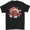 Funny Christmas Highland Cow Santa Hat Mens T-Shirt 100% Cotton Black
