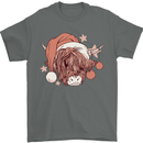 Funny Christmas Highland Cow Santa Hat Mens T-Shirt 100% Cotton Charcoal