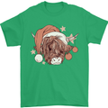 Funny Christmas Highland Cow Santa Hat Mens T-Shirt 100% Cotton Irish Green