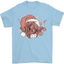Funny Christmas Highland Cow Santa Hat Mens T-Shirt 100% Cotton Light Blue