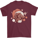 Funny Christmas Highland Cow Santa Hat Mens T-Shirt 100% Cotton Maroon