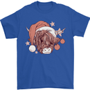 Funny Christmas Highland Cow Santa Hat Mens T-Shirt 100% Cotton Royal Blue
