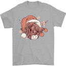 Funny Christmas Highland Cow Santa Hat Mens T-Shirt 100% Cotton Sports Grey