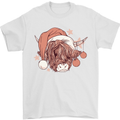 Funny Christmas Highland Cow Santa Hat Mens T-Shirt 100% Cotton White