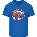 Funny Christmas Highland Cow Santa Hat Mens V-Neck Cotton T-Shirt Royal Blue