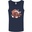 Funny Christmas Highland Cow Santa Hat Mens Vest Tank Top Navy Blue